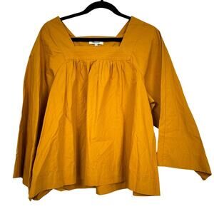 Madewell Orange Square Neck Blouse Womens M Boho Flare Sleeve Oversized Shirt